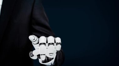 MLP Fütürist robot yapay zeka devrimci yapay zeka teknoloji geliştirme ve makine öğrenme kavramı. İnsan hayatının geleceği için küresel robot biyonik bilim araştırması. 3B görüntüleme grafiği