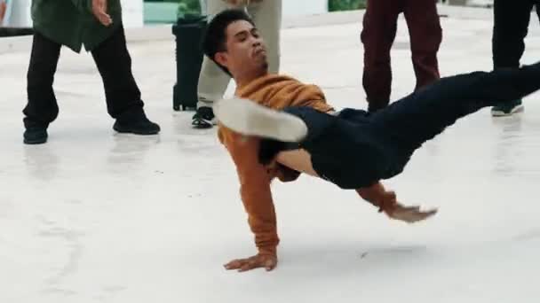Professional Hispanic Break Dancer Practice Boy Dance While Multicultural Friends — Stock Video