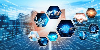 Yapay zeka sanal robot asistanıyla insan etkileşimi. Yapay zeka kavramı yapay zeka mühendisliği, LLM yapay zekanın üretkenliği arttırmak için üretken yapay zeka kullanmayı öğrenmesi. NLP