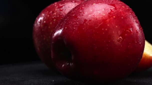 Slice Apple Showcasing Its Crisp White Flesh Rests Dramatically Stark — Stock Video