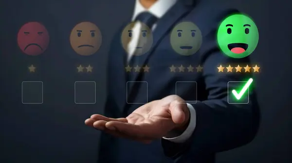 Business Person Analyzes Customer Experience Satisfaction Review Data Striving Improve — Stock Photo, Image