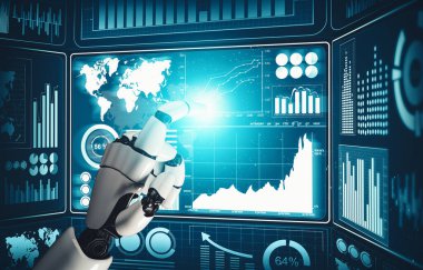 XAI 3D yorumlama fütürist robot teknolojisi geliştirme, yapay zeka yapay zekası ve makine öğrenme konsepti. İnsan hayatının geleceği için küresel robot biyonik bilim araştırması.