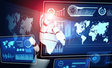 XAI 3D Renching futuristik robot teknolojisi geliştirme, yapay zeka yapay zeka ve makine öğrenme konsepti. İnsan hayatının geleceği için küresel robot biyonik bilim araştırması.
