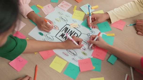 Eine Nahaufnahme Von Der Hand Eines Startup Mitarbeiterteams Beim Brainstorming — Stockvideo