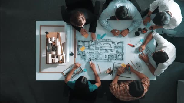 Vrcholový Letecký Pohled Projektového Manažera Nebo Stavebního Inženýra Při Návrhu — Stock video