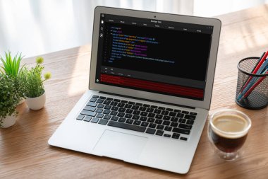 Model uygulama ve program kodlaması için bilgisayar ekranında yazılım geliştirme programlama