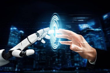 XAI 3D Renching futuristik robot teknolojisi geliştirme, yapay zeka yapay zeka ve makine öğrenme konsepti. İnsan hayatının geleceği için küresel robot biyonik bilim araştırması.