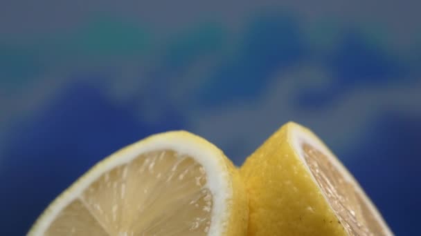 Slice Fresh Lemon Bright Yellow Vibrantly Citric Lies Exposed Flesh — Stock Video