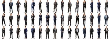 Birçok iş adamı izole edilmiş arka plan, resmi kıyafet, tam vücut uzunluğu, çeşitli iş çevreleri, mutlu erkek ve kadın, başarılı bir kariyer, keskin kenarlı stil.