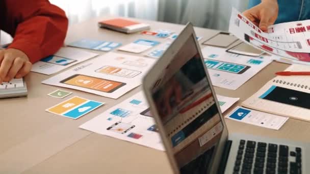 Vídeo Panorámico Planificación Empleados Startup Prototipo Interfaz Usuario Para Aplicaciones — Vídeos de Stock