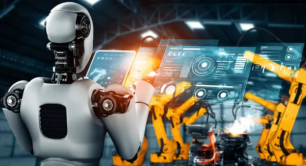 Автоматизированный Робот Роботизированное Оружие Xai Сборки Заводе Концепция Искусственного Интеллекта — стоковое фото