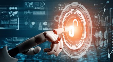 XAI 3D Renching futuristik robot teknolojisi geliştirme, yapay zeka yapay zeka ve makine öğrenme konsepti. İnsan hayatının geleceği için küresel robot biyonik bilim araştırması.