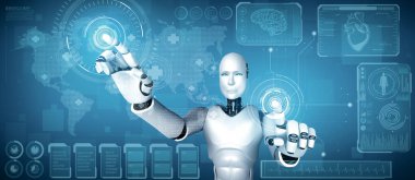 XAI 3D illüstrasyon Geleceğin tıbbi teknolojisi makine öğrenimi ve yapay zeka kullanarak yapay zeka kullanılarak kontrol ediliyor. Üç Boyut