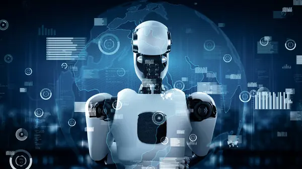 Xai Illustratie Toekomstige Financiële Technologie Controle Door Robot Huminoid Maakt — Stockfoto