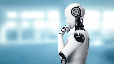 MLB 3D illüstrasyon. Yapay zeka kavramında yapay zeka kavramını inceleyen yapay zeka analizi yapan yapay zeka düşünen yapay robot. Dördüncü endüstriyel devrim için. 3B illüstrasyon.