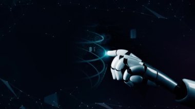 MLP Fütürist robot yapay zeka devrimci yapay zeka teknoloji geliştirme ve makine öğrenme kavramı. İnsan hayatının geleceği için küresel robot biyonik bilim araştırması. 3B görüntüleme grafiği