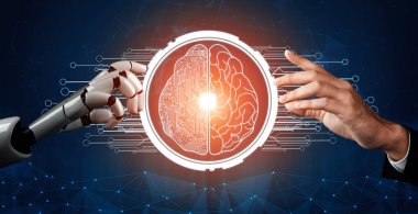 MLB 3D Rending futuristik robot teknolojisi geliştirme, yapay zeka yapay zeka ve makine öğrenme konsepti. İnsan hayatının geleceği için küresel robot biyonik bilim araştırması.