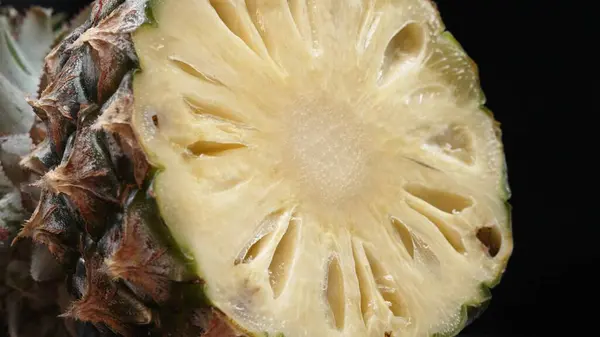 Close Video Fresh Pineapple Slice Peel Pineapple Insert Separated Black — Stock Photo, Image