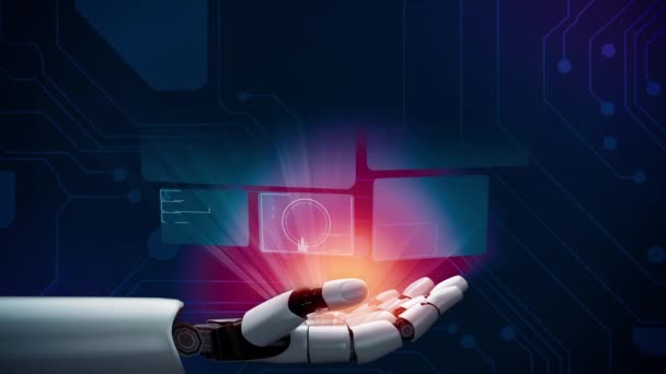 Mlp未来ロボット人工知能革命的なAi技術開発と機械学習コンセプト 将来の人間生活のためのグローバルロボットブロックチェーン科学研究 3Dレンダリング — ストック動画