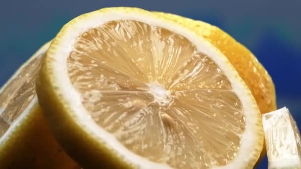Skiva Färsk Citron Ljust Gul Och Levande Citron Ligger Blottad — Stockvideo