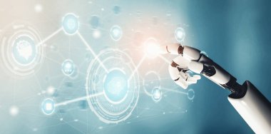MLB 3D yorumlama fütüristik robot teknolojisi geliştirme, yapay zeka yapay zeka ve makine öğrenme kavramı. İnsan hayatının geleceği için küresel robot biyonik bilim araştırması.