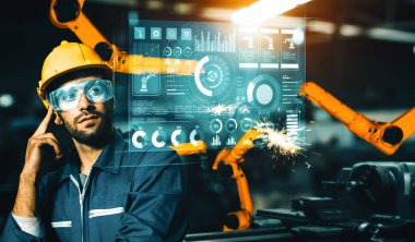 Dijital endüstri ve fabrika robotu teknolojisi için MLB Gelişmiş Robot Kol Sistemi. İnternet ağına bağlı IOT yazılımı kullanarak endüstri mühendisliği tarafından kontrol edilen otomasyon üretim robotu.