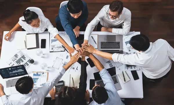 Top View Diverse Office Worker Join Hand Together Office Room — Stock Photo, Image