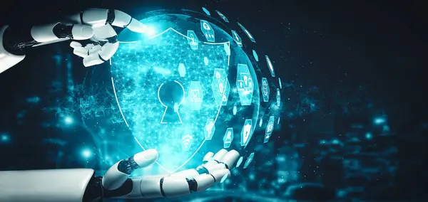 Mlb Rendering Künstliche Intelligenz Forschung Von Droid Roboter Und Cyborg lizenzfreie Stockbilder