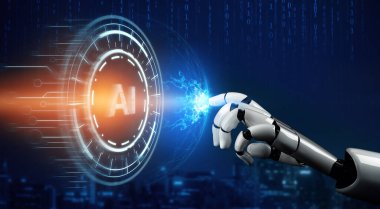MLB 3D Rending futuristik robot teknolojisi geliştirme, yapay zeka yapay zeka ve makine öğrenme konsepti. İnsan hayatının geleceği için küresel robot biyonik bilim araştırması.