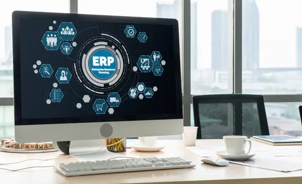 Erp Enterprise Resource Planting Software Modish Business Щоб Планувати Маркетингову Ліцензійні Стокові Фото