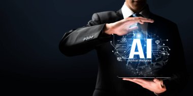 Yapay zeka mühendisliği, büyük veri ve yapay zeka makinesi kavramında yapay zeka beyin işlemcisiyle iş desteği için üretken yapay zeka kullanmayı öğrenen insan etkileşimi. Faas