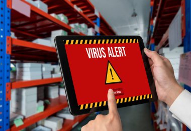 Bilgisayar ekranındaki virüs uyarısı mobil siber tehdit, hacker, bilgisayar virüsü ve kötü amaçlı yazılım tespit edildi