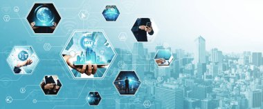 İletişim teknolojisi, akıllı bağlantı IOT ve insan ağ teknolojisi kavramı. Güvenli internet ağına ve bulut hesaplama sunucusuna bağlanmak için bağlantı aygıtı kullanan insanlar vexel