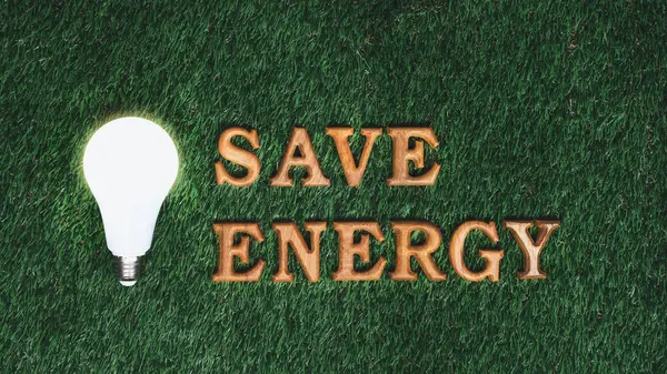 Кампанія Екологічної Обізнаності Фоні Трави Прагне Зберегти Енергоспоживання Щоб Зменшити — стокове фото