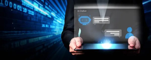Omul Interacționează Inteligența Artificială Asistentul Virtual Chatbot Conceptul Inginerie Promptă — Fotografie, imagine de stoc
