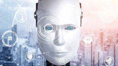 MLB 3D illüstrasyon robotu robot hominoidi, 4. endüstriyel devrim için yapay zeka ve makine öğrenme süreci gibi görsel yapay zeka kavramlarıyla yakından ilgilenir. 3B görüntüleme