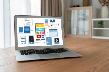 Model mobil uygulama ve web sitesi için UX UI tasarım süreci. Profesyonel uygulama geliştiricisi için kablo grafiğinin yaratıcı prototipi .