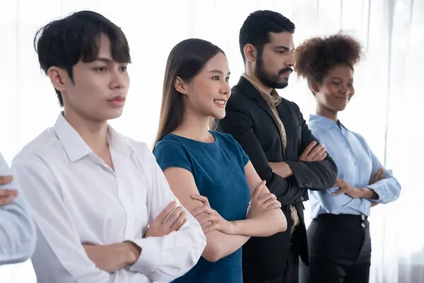 Diverse Group Professional Business People Stand Line Cross Arm Gesture — Stock Photo, Image