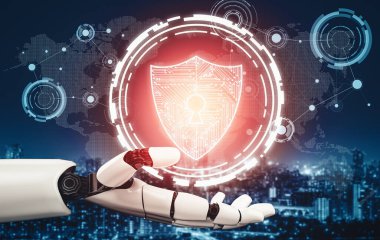 MLB 3D yorumlama fütüristik robot teknolojisi geliştirme, yapay zeka yapay zeka ve makine öğrenme kavramı. İnsan hayatının geleceği için küresel robot biyonik bilim araştırması.