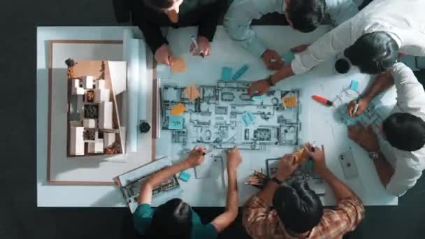 Time Lapse Professional Architect Engineer Team Writing Sticky Notes Sticking — Vídeo de stock