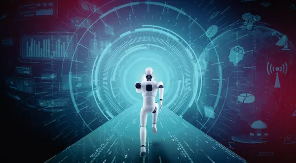 Mlb Illustration Running Robot Humanoid Showing Fast Movement Vital Energy — Stock Photo, Image