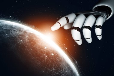MLB 3D Rending futuristik robot teknolojisi geliştirme, yapay zeka yapay zeka ve makine öğrenme konsepti. İnsan hayatının geleceği için küresel robot biyonik bilim araştırması.