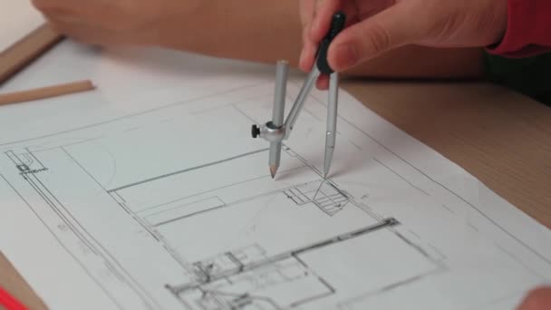 Slow Motion Interior Designer Drafting Blueprint Customer Supervise Oversee Interior — Stock Video