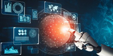 MLB 3D yorumlama fütüristik robot teknolojisi geliştirme, yapay zeka yapay zeka ve makine öğrenme kavramı. İnsan hayatının geleceği için küresel robot biyonik bilim araştırması.