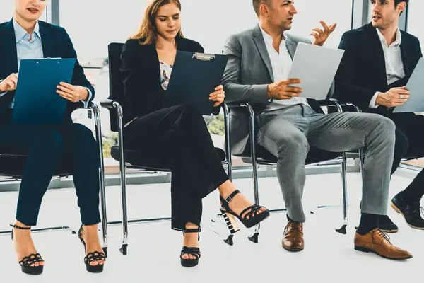 Businesswomen Businessmen Holding Resume Folder While Waiting Chairs Office Job — Stock Photo, Image
