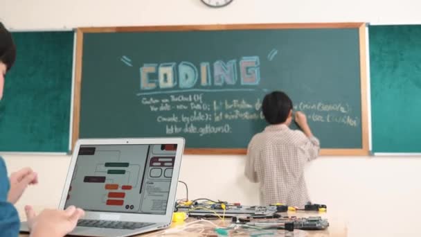 Dívka Psaní Inženýrství Výzva Tím Používá Software Nebo Programovací Systém — Stock video