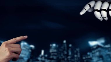 MLP Fütürist Robot Yapay Zeka, yapay zeka, yapay zeka, teknoloji geliştirme ve makine öğrenme kavramlarını aydınlatıyor. İnsan hayatının geleceği için küresel robotik RPA bilim araştırması. 3B görüntüleme grafiği.