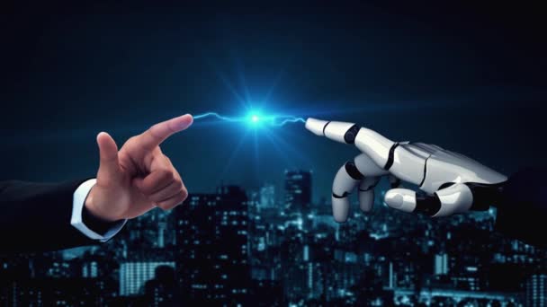 Mlp未来机器人人工智能启发了人工智能技术的发展和机器学习的概念 全球机器人Rpa科学研究对人类未来的生活 3D渲染图形 — 图库视频影像