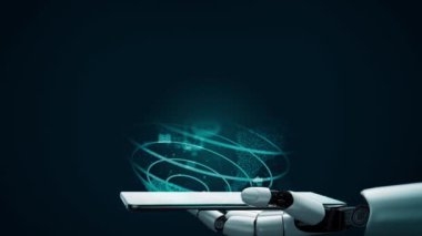 MLP Fütürist robot yapay zeka devrimci yapay zeka teknoloji geliştirme ve makine öğrenme kavramı. İnsan hayatının geleceği için küresel robot biyonik bilim araştırması. 3B görüntüleme grafiği