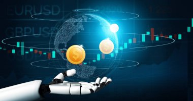 MLP 3D Rending futuristik robot teknolojisi geliştirme, yapay zeka yapay zeka ve makine öğrenme konsepti. İnsan hayatının geleceği için küresel robot biyonik bilim araştırması.